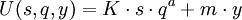 U(s,q,y)=K \cdot s \cdot q^a+m \cdot y