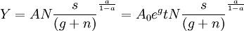Y=AN\frac{s}{(g+n)}^{\frac{a}{1-a}} =A_0e^gtN \frac{s}{(g+n)}^{\frac{a}{1-a}}