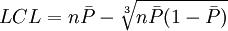 LCL=n\bar{P}-\sqrt{n\bar{P}(1-\bar{P})}