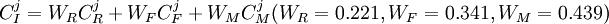 C^j_I=W_RC^j_R+W_FC^j_F+W_MC^j_M(W_R=0.221,W_F=0.341,W_M=0.439)