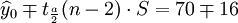 \widehat{y}_0\mp t_{\frac{a}{2}}(n-2)\cdot S=70\mp 16