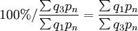 100%/\frac{\sum q_3p_n}{\sum q_1p_n}=\frac{\sum q_1p_n}{\sum q_3p_n}