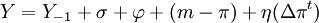 Y=Y_{-1}+\sigma +\varphi+(m-\pi)+\eta(\Delta\pi^t)