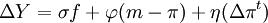 \Delta Y=\sigma f+\varphi(m-\pi)+\eta(\Delta\pi^t)