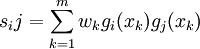 s_ij=\sum_{k=1}^m w_k g_i(x_k)g_j(x_k)