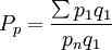 P_p=\frac{\sum p_1q_1}{p_nq_1}