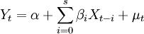 Y_t=\alpha+\sum_{i=0}^s\beta_iX_{t-i}+\mu_t