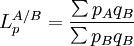 L_p^{A/B}=\frac{\sum p_Aq_B}{\sum p_Bq_B}
