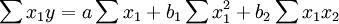 \sum x_1 y=a\sum x_1+b_1\sum x^2_1+b_2\sum x_1 x_2