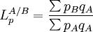 L_p^{A/B}=\frac{\sum p_Bq_A}{\sum p_Aq_A}