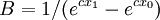 B=1/(e^{cx_1}-e^{cx_0})