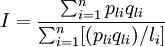 I=\frac{\sum_{i=1}^n p_{li}q_{li}}{\sum_{i=1}^n }
