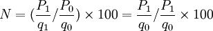 N=(\frac{P_1}{q_1}/\frac{P_0}{q_0})\times100=\frac{P_1}{q_0}/\frac{P_1}{q_0}\times100