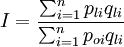 I=\frac{\sum_{i=1}^n p_{li}q_{li}}{\sum_{i=1}^n p_{oi}q_{li}}