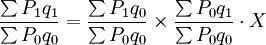 \frac{\sum P_1q_1}{\sum P_0q_0}=\frac{\sum P_1q_0}{\sum P_0q_0}\times\frac{\sum P_0q_1}{\sum P_0q_0}\cdot X