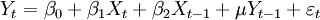 Y_t={\beta}_0+{\beta}_1X_t+{\beta}_2X_{t-1}+{\mu}Y_{t-1}+{\varepsilon}_t