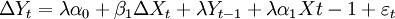 {\Delta}Y_t=\lambda{\alpha}_0+{\beta}_1{\Delta}X_t+\lambda{Y}_{t-1}+\lambda{\alpha}_1X{t-1}+{\varepsilon}_t